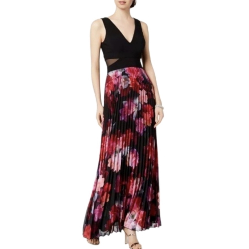 Xscap Pleated Floral-Print Evening Gown Size 4P - Picture 1 of 9